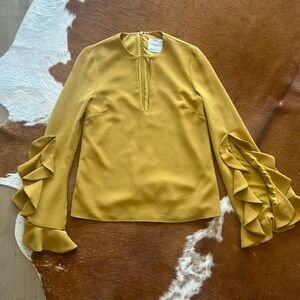 XS mustard Yellow work blouse with flounce sleeves